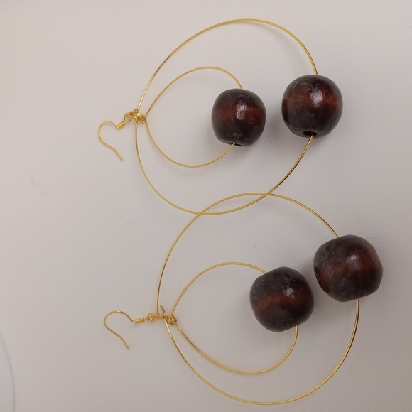 Hand Crafted Jewelry - Gold and Brown Minimalist Hoop Earrings
